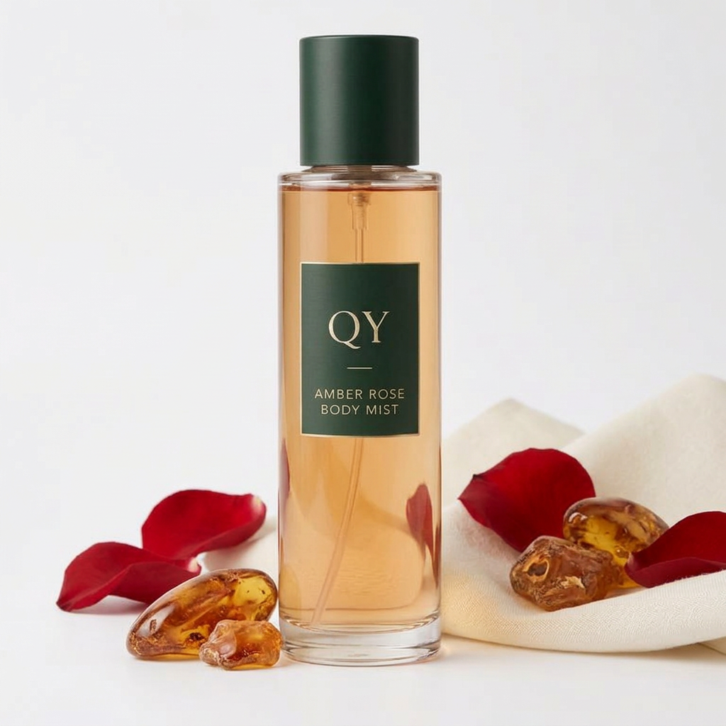 Alcohol-Free Amber Rose Body Mist — QY private label packaging concept