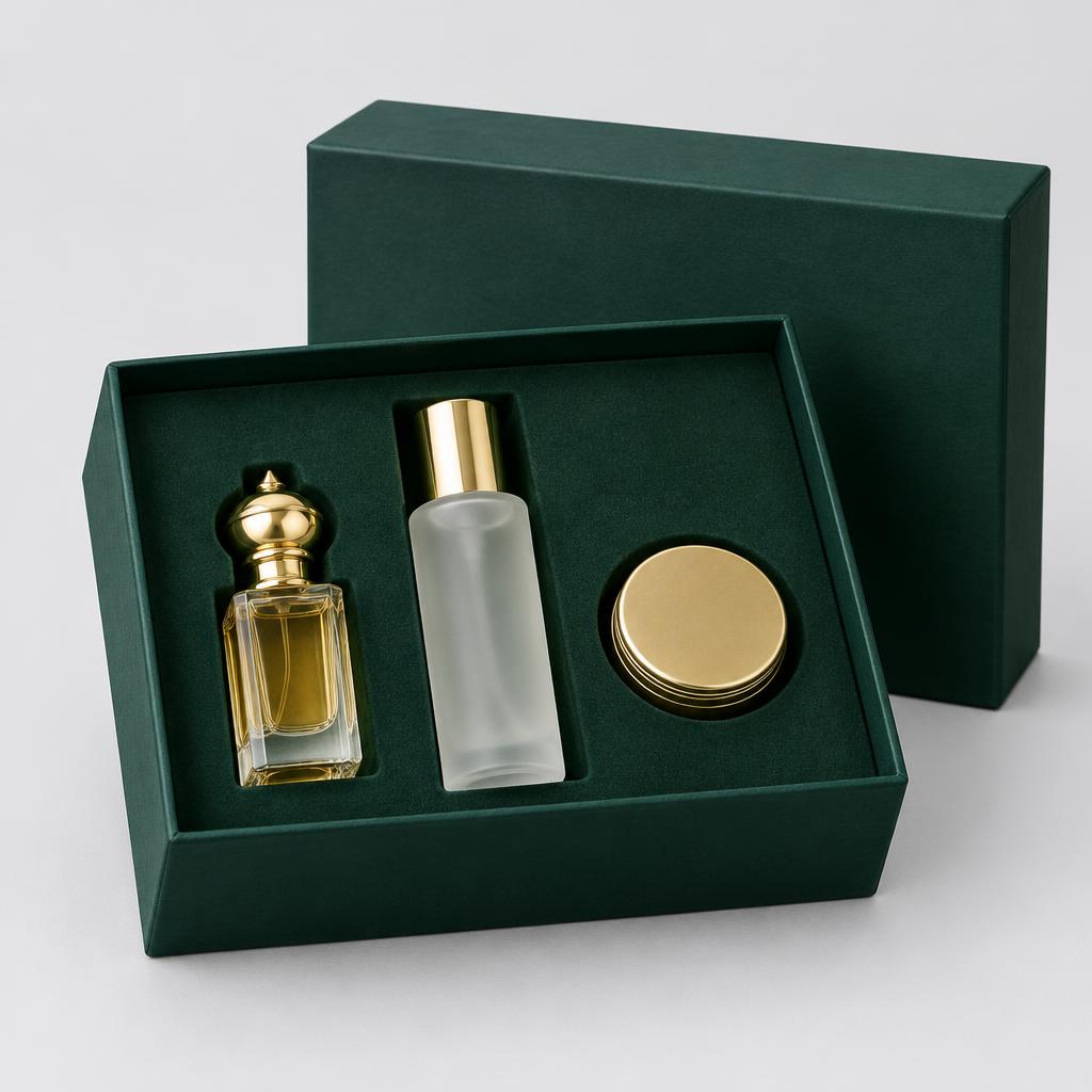 Fragrance Gift Set packaging concept with open box and fitted insert
